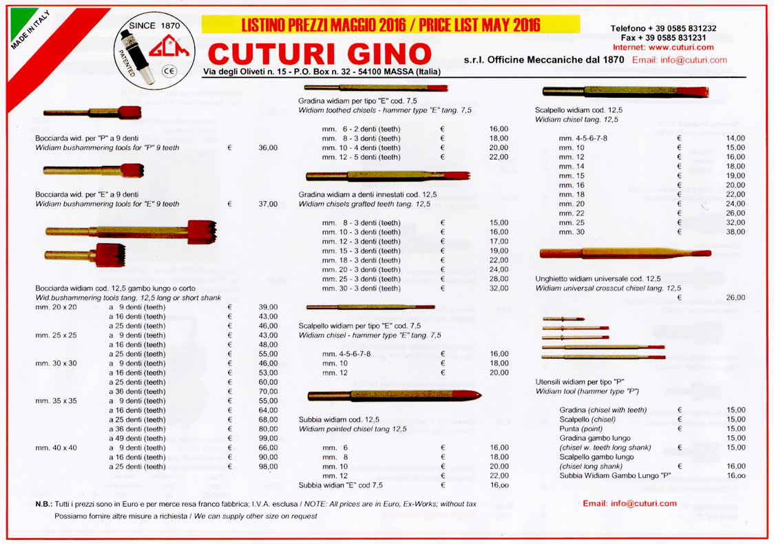 Listino accessori Cuturi 2016